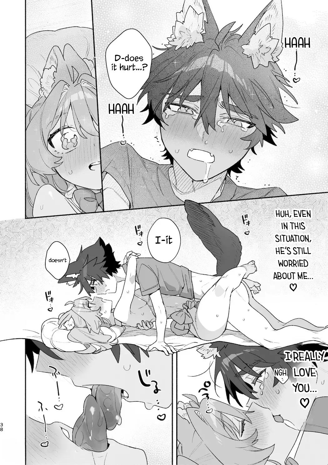 [UsachanGET] ♂ ga uke. Usagi-chan × ōkami-kun 2 | ♂ is the bottom. Rabbit-chan x Wolf-kun 2 [English] [Lunaslurp] page 40 original parody - wolf boy leg lock hentai manga - read online free