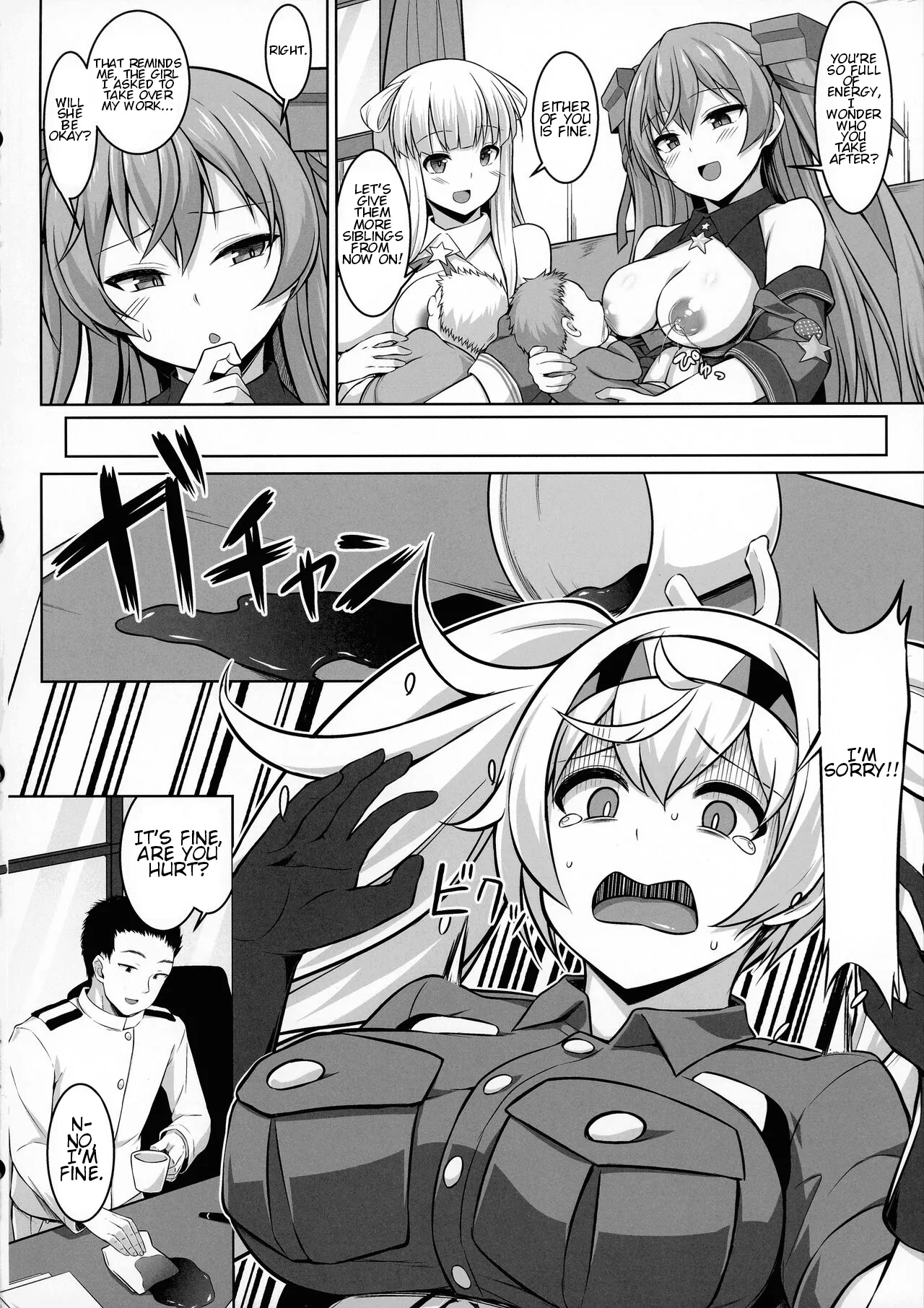 (C100) [Shirotaruto (Kamiba Kotaru)] Sankyuu-chuu no Fletcher ni Johnston ga Kuwawatte Futari de Aka-chan o Unjau Hon (Kantai Collection -KanColle-) [English] page 50 kantai collection parody - sole male paizuri hentai manga - read online free