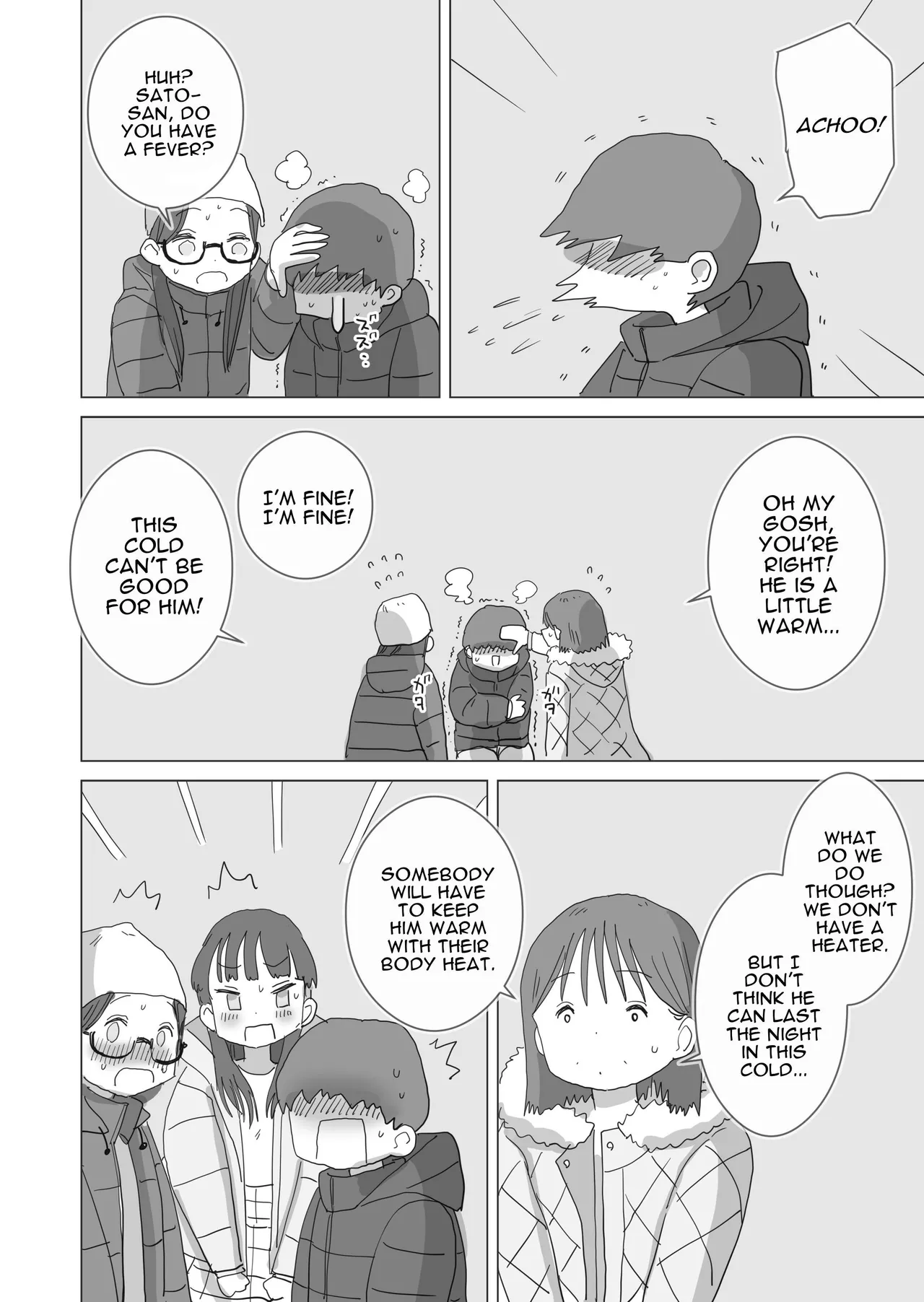 [Hiyashi Makura] Aru Ooyuki no Tsumetai Yoru Boku no Ie no Futon no Naka de Beit-saki no Onnanoko-tachi ga Naisho de Micchaku Atatame Ecchi Shite Kureta. | One Cold Snowy Night, My Colleague Secretly Had Intimate Warm-up Sex With Me Under The Bed Sheets. [English] [Darg777 Translations] page 11 original parody - sole male mosaic censorship hentai manga - read online free