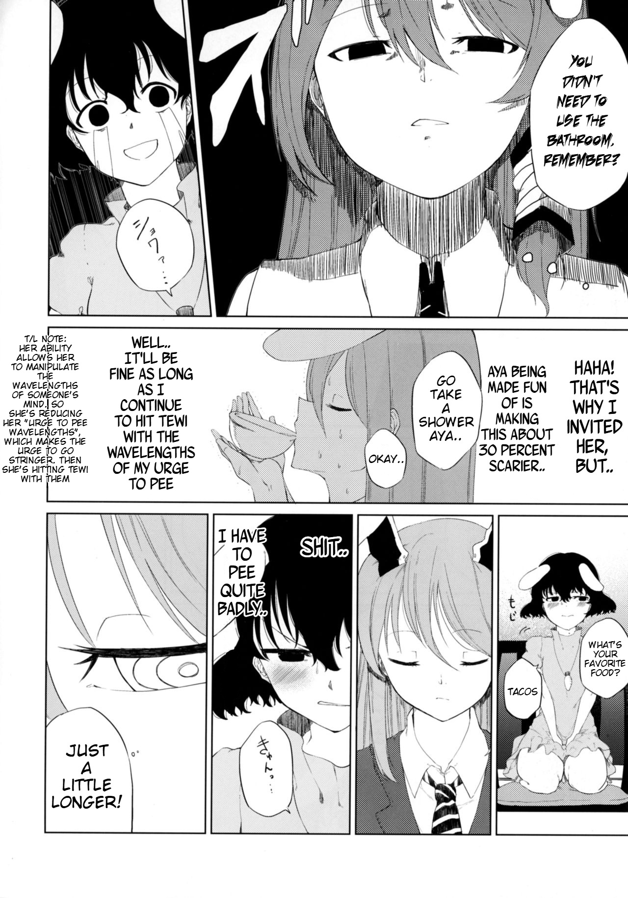 Aya to Tewi to Sanae to Udonge ga Omorashi Suru Hon!! page 15 featuring tewi inaba touhou project parody - females only no penetration hentai manga - read online free
