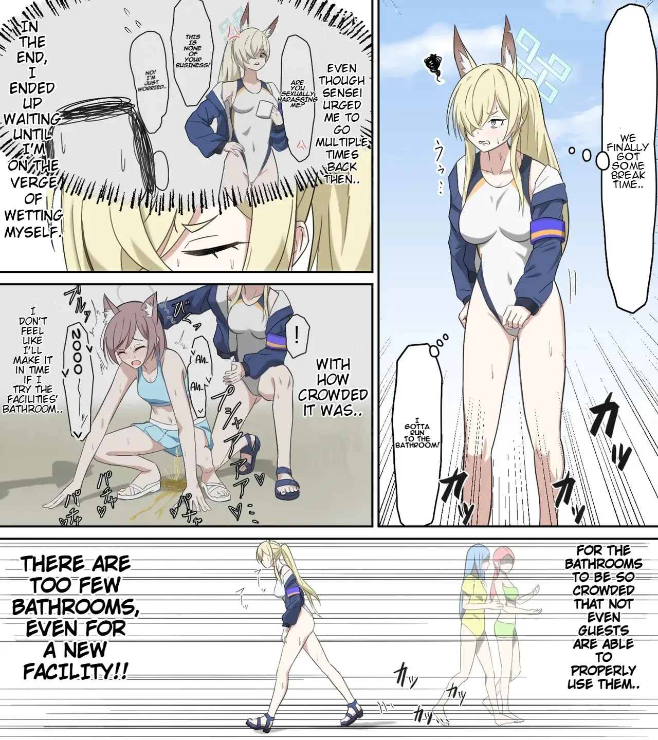 saving peeing! page 14 featuring sensei blue archive parody - swimsuit kemonomimi hentai manga - read online free