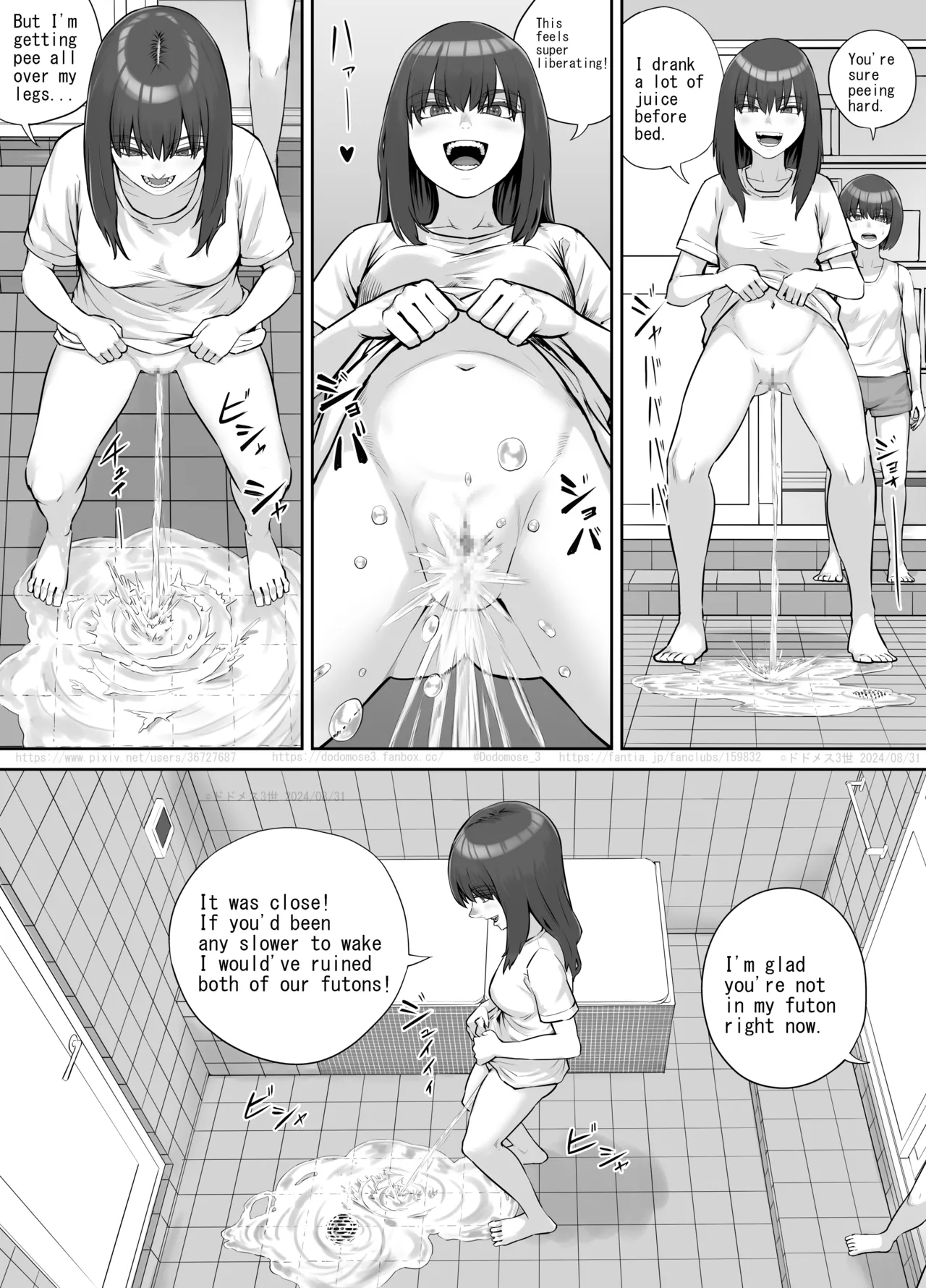 [DODOMESU3SEI] Shinrei Bangumi o Mita Kaya-chan to Saya-chan ga Yachū ni Toire ni Iku Ohanashi [English] page 14 original parody - females only urination hentai manga - read online free
