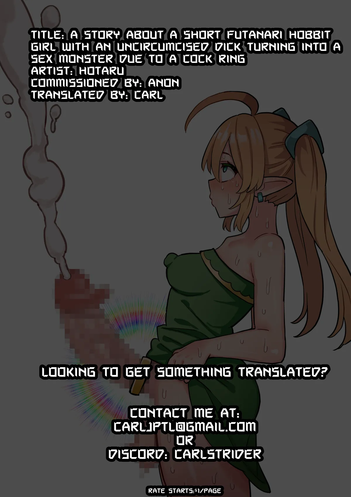 [Hota Home (Hotaru)] Deka Chinpo Shasei wa Chou Kimochi Ii! ~Tanshou Houkei Futanari Hobbit Shoujo ga Mahou no Cock Ring de Zetsurin Kyokon-sei Juuka suru Hanashi~ | Cumming with a big dick feels really good! A story about a short futanari hobbit girl with an uncircumcised dick turning into a sex monster because of a cock ring! [English] [CarlJPTL] page 85 original parody - nakadashi full color hentai manga - read online free