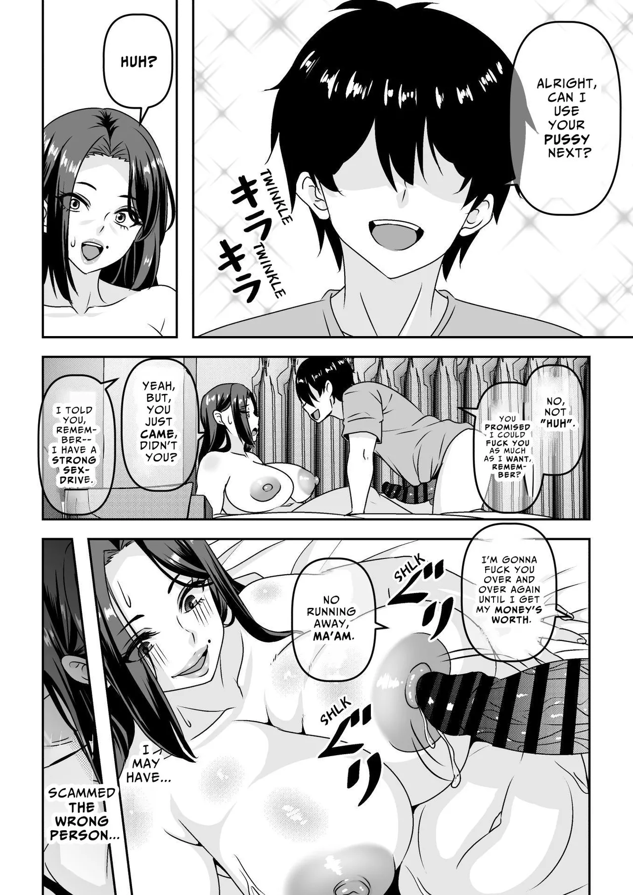 [Waribashi Kouka] Ore ga Seigou na no o Shirazu ni Tsuki Ichi Man de Yarihoudai no Subscription Keiyaku o Musun de shimatta Funinki Fuuzokujou Oba-san | Unpopular Prostitute Signs An All-I-Can-Fuck Monthly Subscription Not Knowing I'm A Total Horndog [English] [Reforged] page 19 original parody - squirting milf hentai manga - read online free