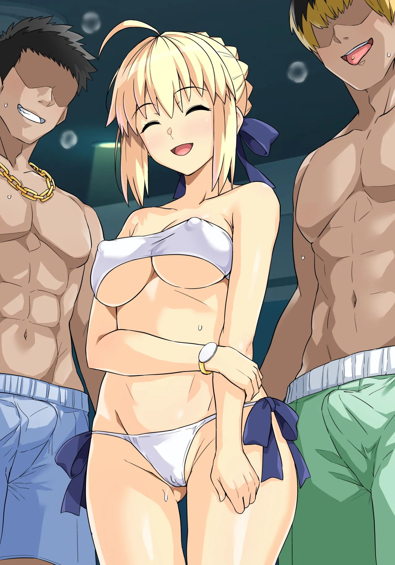 Saber-san Yarimoku Nanpamachi Pool Hen + Omake Mini CG Shuu page 56 featuring rin tosaka fate stay night parody - kissing swimsuit hentai manga - read online free