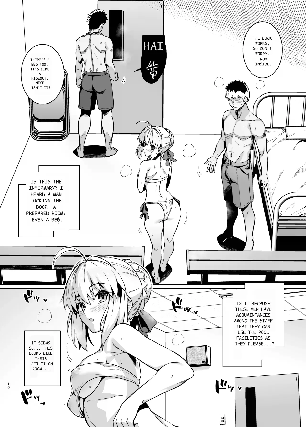 Saber-san Yarimoku Nanpamachi Pool Hen page 13 featuring rin tosaka fate stay night parody - kissing swimsuit hentai manga - read online free