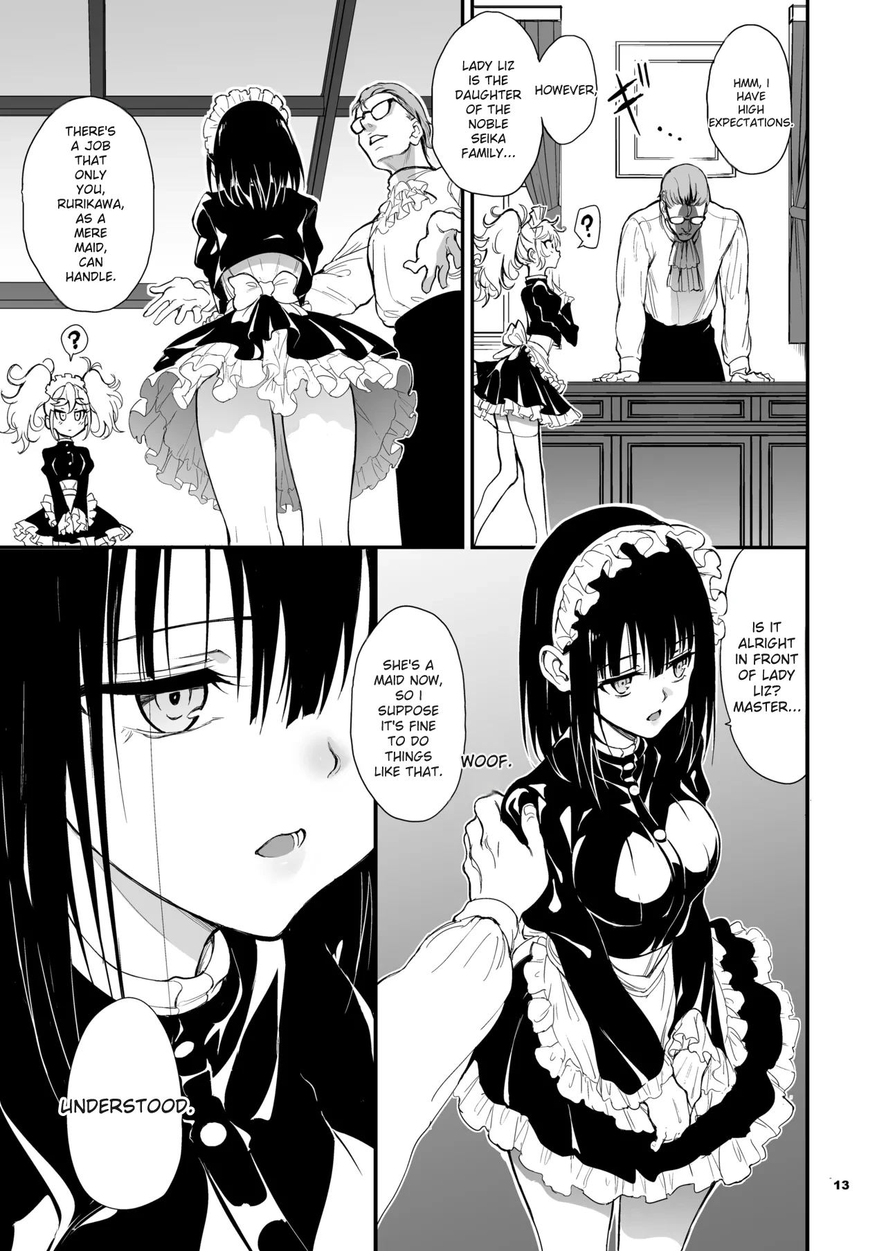 [Kyockchokyock (Kyockcho)] Maid Kyouiku. 8 -Botsuraku Kizoku Rurikawa Tsubaki- | 女仆教育。8 -没落貴族瑠璃川椿- [English] [Digital] page 13 original parody - maid multi-work series hentai manga - read online free