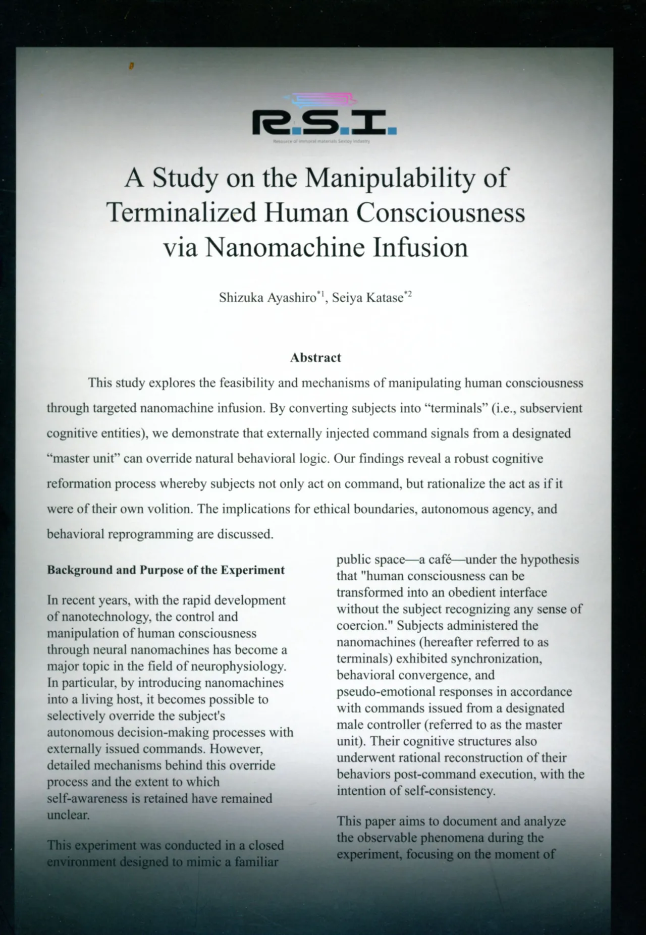 Nano Machine Touyo ni Yoru Tanmatsuka Josei Kotaigun e no Sousa Kanousei ni Kan suru Shokousatsu - Page 2